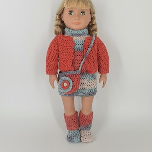 Conjunto de roupas de boneca de 5 peças de 18 polegadas, roupa diária da boneca, vestido de boneca com bolero, bolsa e sapatos, presente para menina