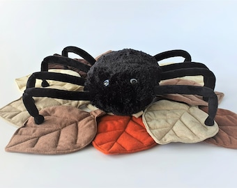 Almofada de aranha fofa Minky: brinquedo de decoração de Halloween