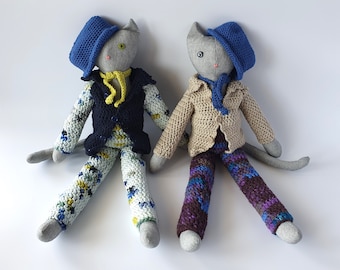 手縫いの猫の男の子のぬいぐるみ：19.5インチ - Etsy 日本