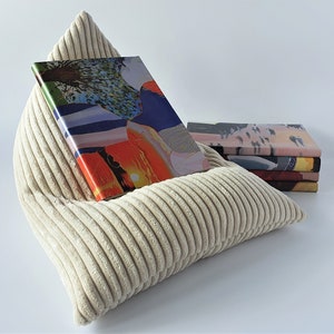 Corduroy Pyramid Pillow, 19.7x13.7 inch, bean bag shaped book stand, e-reader cushion, tablet cushion stand, sofa cushion, housewarming gift image 1