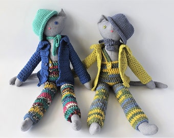 Cat Boy Rag Doll, Dressed Cat Doll, Stuffed Animal, Preschool Gift, Baby Room Decoration, Holidays Gift
