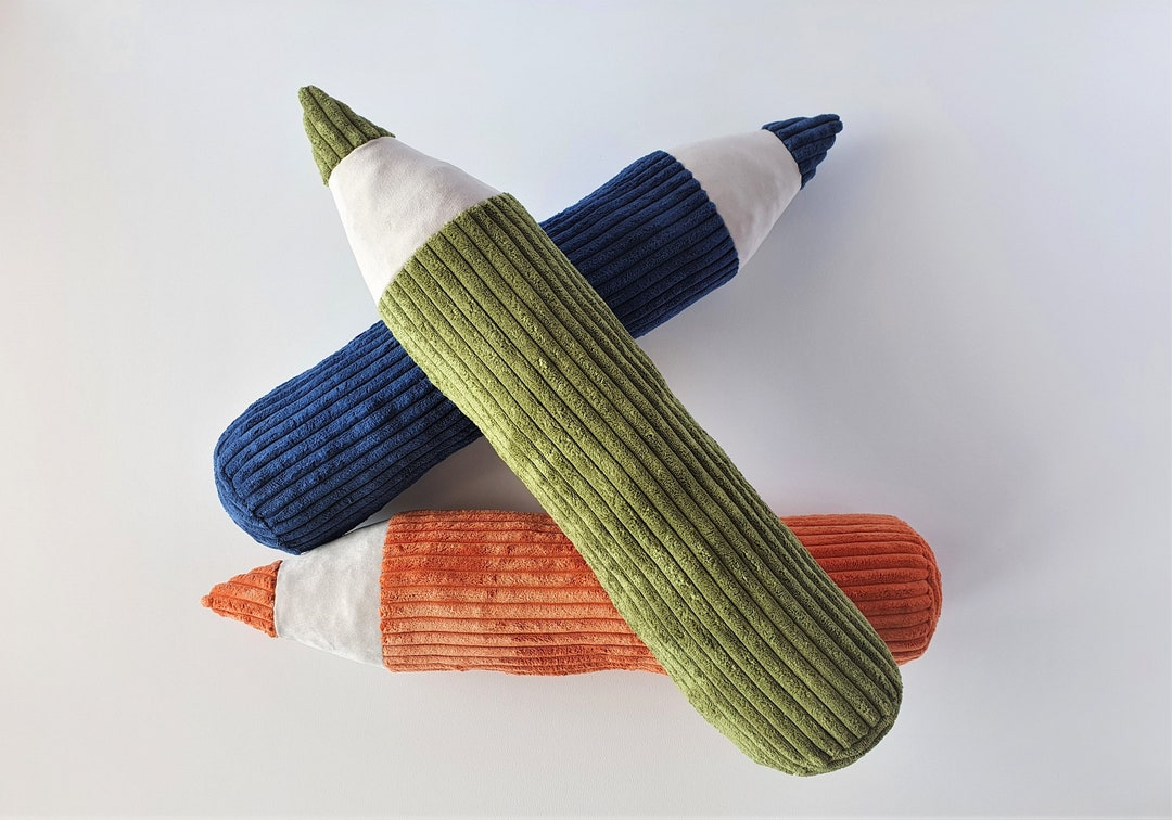 Colored Pencil Pillow, Pencil Shaped Cushion, Corduroy Pencil Pillow