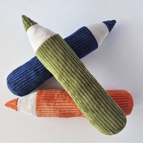 Corduroy Pencil Pillow: Plush Crayon Cushion, Nursery/Classroom Decor