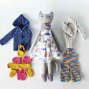 Handmade Fabric Cat Doll with Clothes: Plush Soft Toy
