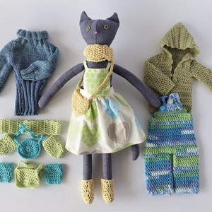 Handmade Fabric Cat Doll with Clothes: Plush Soft Toy, 20 Inch