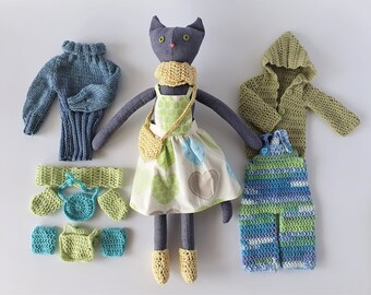 Handmade Fabric Cat Doll with Clothes: Plush Soft Toy, 20 Inch