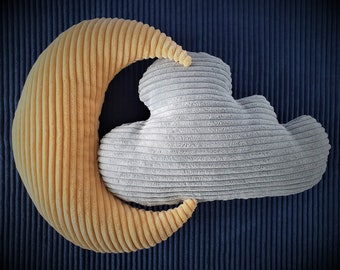 Corduroy Moon and Cloud Pillow Set: Nursery Decor