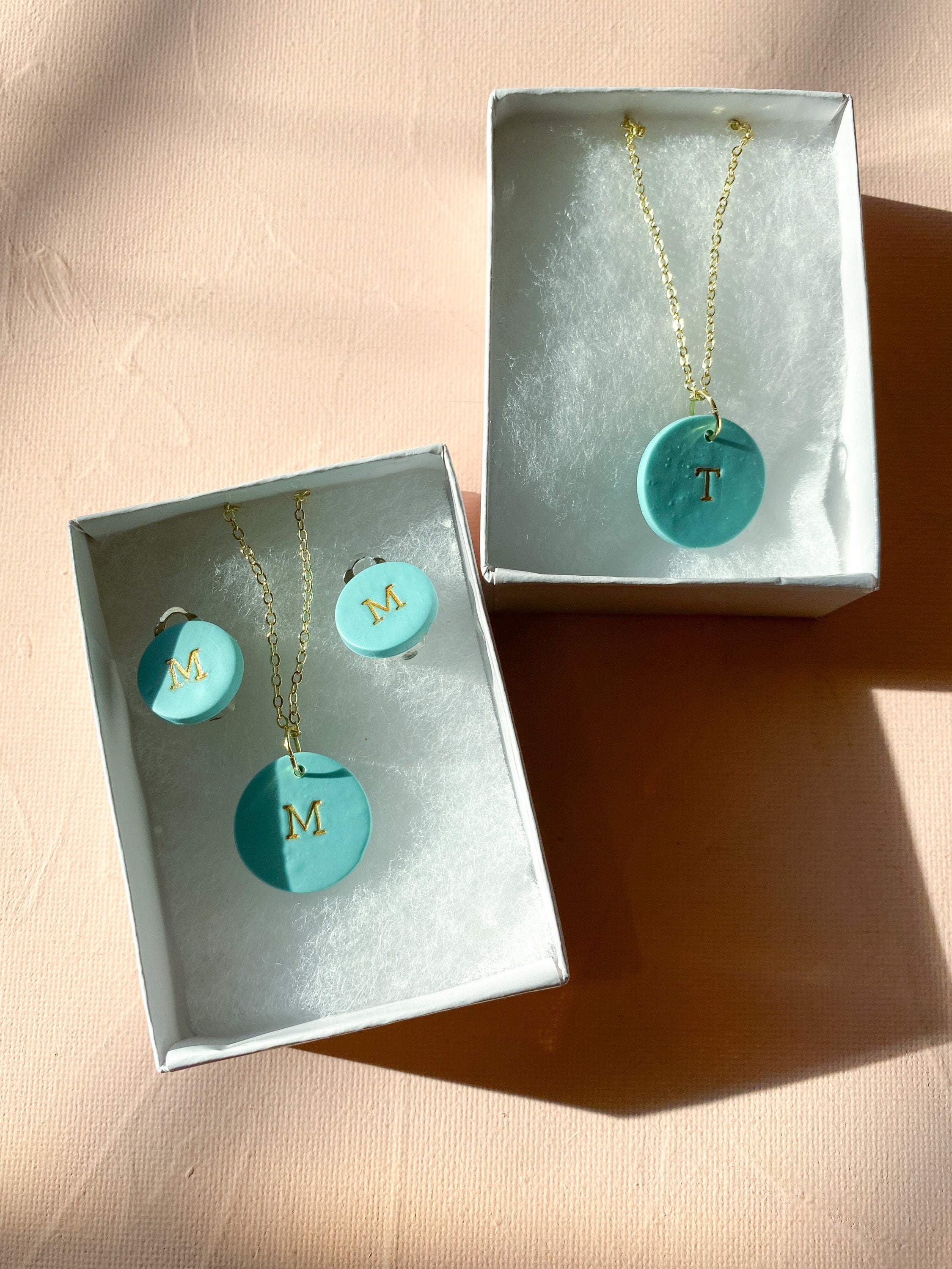 Clay Monogram Stud Earrings & Necklace Set Clip-on Available 