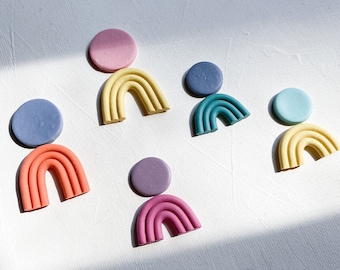 Pendientes de arcilla arcoíris con clip / Pendientes de arcoíris personalizados, pendientes de arcilla polimérica hechos a mano, pendientes de arcilla, pendientes bohemios, orejas sin perforar