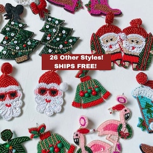 Christmas Earrings, Christmas Beaded Earrings, Holiday earrings, Seed beads, Santa, Christmas Tree, Cowboy, Ugly Christmas Sweater, Rudolph,