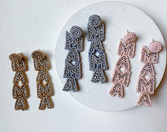 Pendientes de cuentas MAMA, pendientes de cuentas de diamantes de imitación de mamá, pendientes de cuentas de semillas, pendientes colgantes de mamá, regalos de baby shower, regalos de mamá