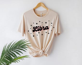 Camiseta de Libra / Camiseta retro del zodíaco, Regalo de Libra para ella, Camiseta de astrología, Camiseta de cumpleaños de Libra, Camiseta con estampado celestial, Regalo del horóscopo