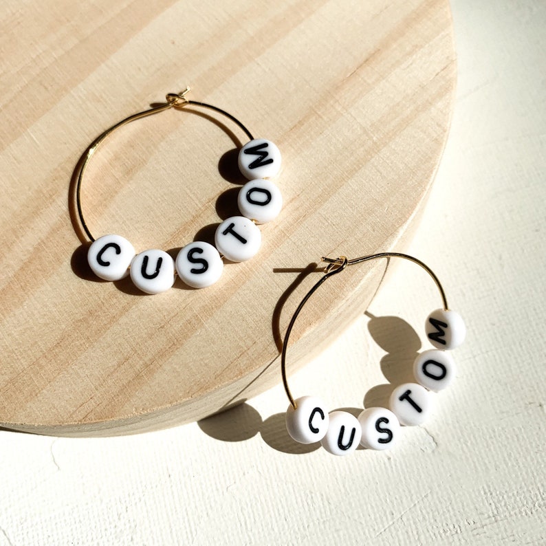 Custom Hoop Earrings With Name Personalized Name With Beaded Etsy