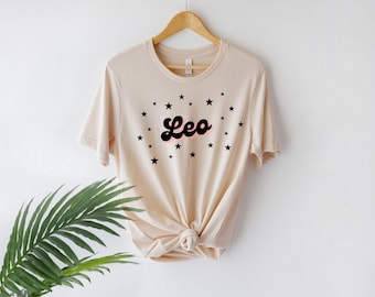 Camiseta Leo / Camiseta retro del zodiaco, Regalo Leo para ella, Camiseta de astrología, Camiseta de cumpleaños Leo, Camiseta con estampado celestial, Regalo del horóscopo