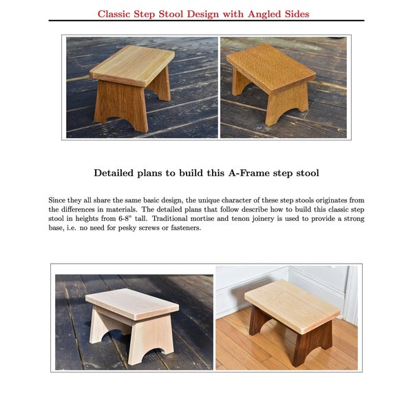 PDF Step Stool Plans - Adult Size - Detailed written plans to build a  8", 7", or 6" tall step stool with angled sides