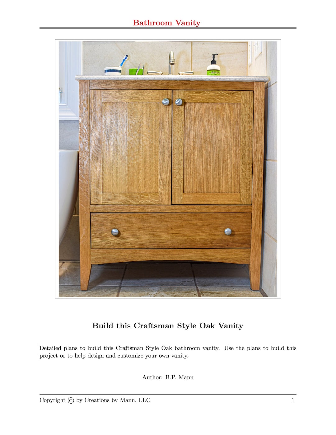 PDF Bathroom Vanity Plans - Craftsman Style Oak - Detailed Written ...