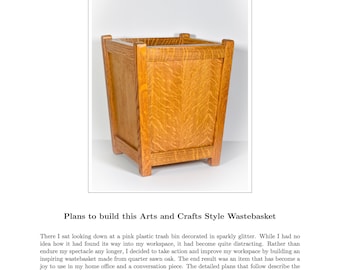 PDF Craftsman Style Wastebasket Plans - Oak Arts and Crafts Style  - Detailed Written Plans DIY Home Office Project - Digital PDF