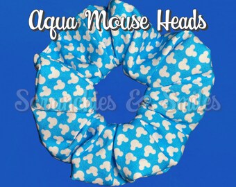 READY TO SHIP! Aqua Mouse Heads, Mouse Scrunchie, Knotted Headband, Theme Park Scrunchie, Knotted Bow Headband, Gift for Her, Gift for Girls