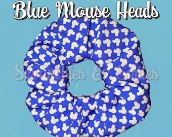 READY TO SHIP! Blue Mouse Heads, Mouse Scrunchie, Knotted Headband, Theme Park Scrunchie, Knotted Bow Headband, Gift for Her, Gift for Girls