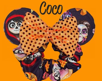 READY TO SHIP! Coco Ear Scrunchie, Halloween Ears, Coco Scrunchie, Halloween Scrunchie, Coco Ears, Dia de Los Muertos, Stocking Stuffer