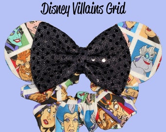 READY TO SHIP! Villains Grid Ear Scrunchie, Halloween Ears, Villains Scrunchie, Halloween Scrunchie, Villains Ears, Maleficent, Ursula