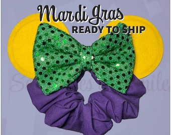 READY TO SHIP! Mardi Gras Ear Scrunchie, Mardi Gras Ears, Mardi Gras Scrunchie, Gift for Her, Stocking Stuffer