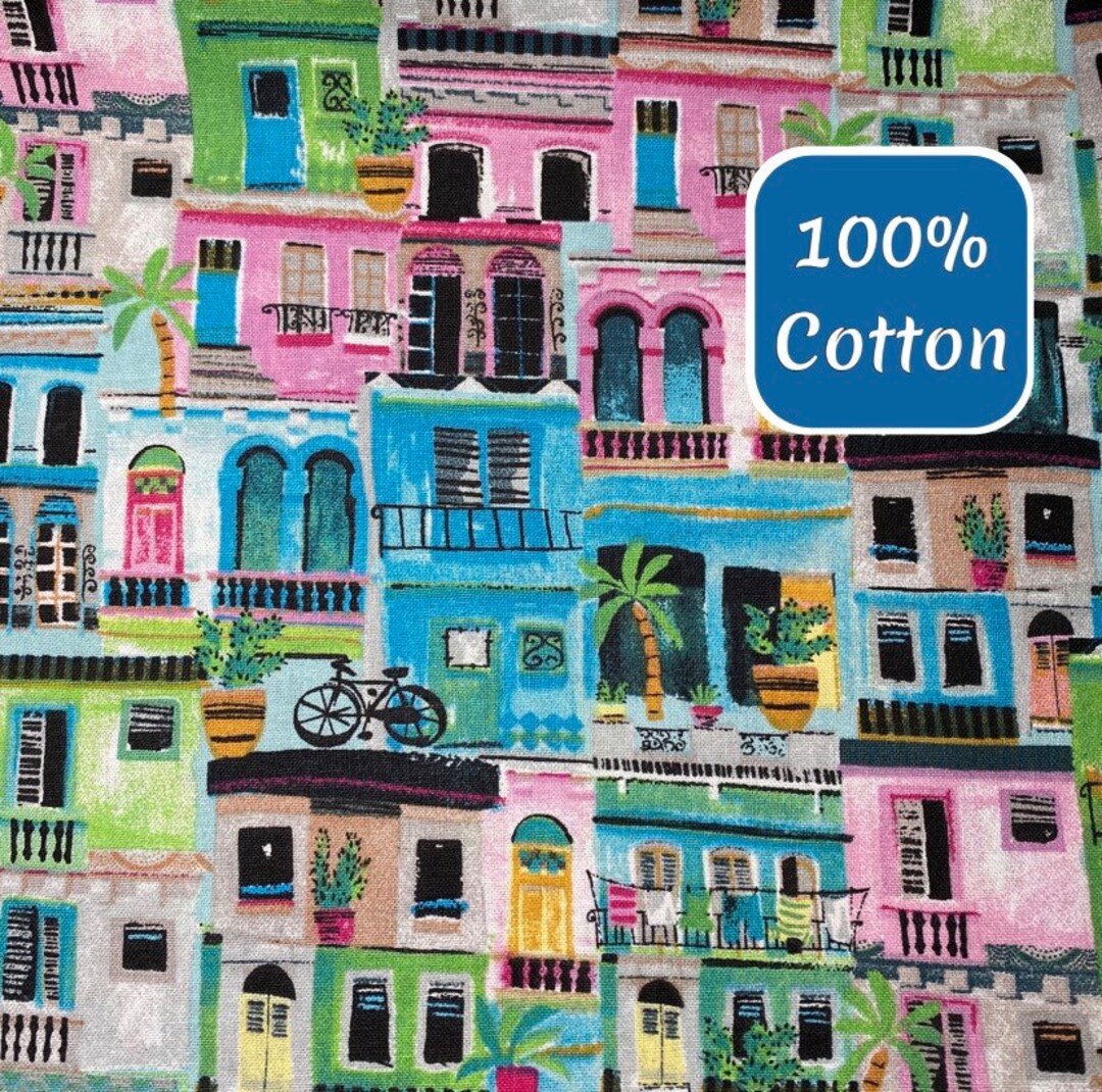 IN STOCK Tropical Cityscape Fabric 100 Cotton Fabric Etsy