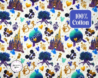 IN STOCK! WDW 50th Anniversary White 100% Cotton Fabric, Disney World Fabric, Mickey Fabric, Fabric By the Yard, Fat Quarters, Quilt Fabric