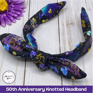 Theme Park 50th Anniversary Black, Mouse Ear Scrunchie, 50th Anniversary Scrunchie, Theme Park Ears, Knotted Headband, Scrunchie Watch Band Knotted Headband