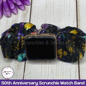 Theme Park 50th Anniversary Black, Mouse Ear Scrunchie, 50th Anniversary Scrunchie, Theme Park Ears, Knotted Headband, Scrunchie Watch Band image 4