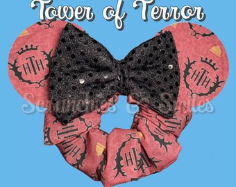 Tower of Terror Ears, Ear Scrunchie, Halloween Scrunchie, Headband, Watch Band, Halloween Ears, Theme Park Scrunchie