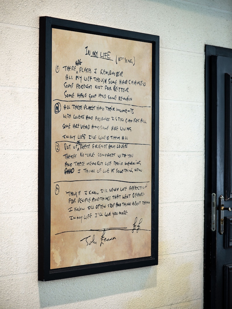 John Lennon Handwritten Lyrics In my Life The Beatles Poster Etsy