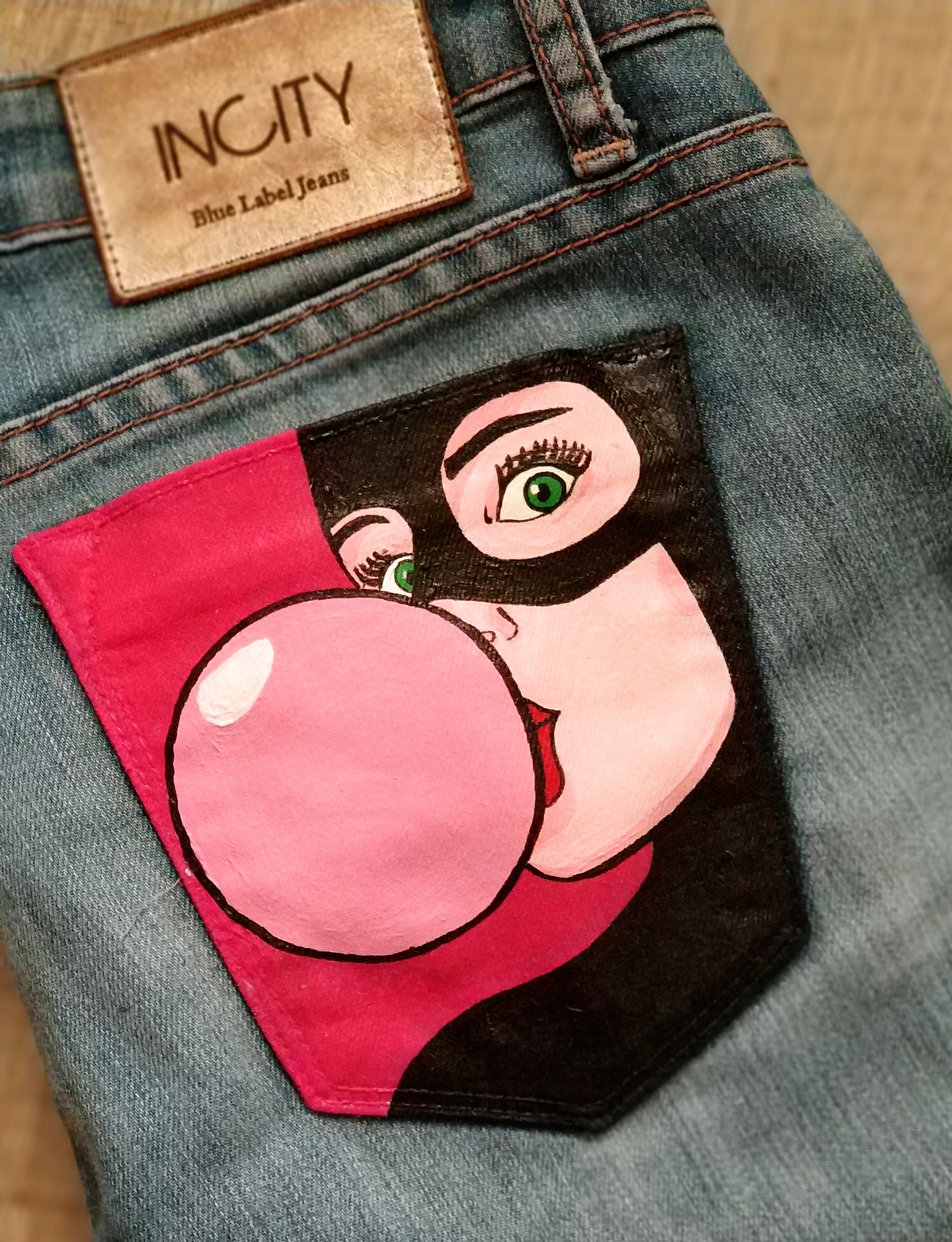 Handpainted jeans. Pop art pockets. Custommade jeans with a Etsy