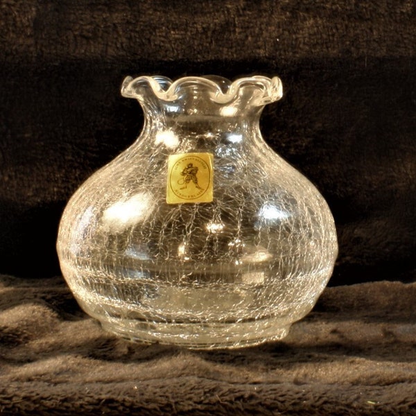 Alwe Kristallglas Crackle Vase, hand blown in Germany