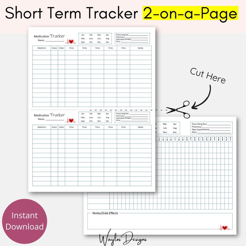 Printable Medication Trackers Easy to Keep Track of Etsy