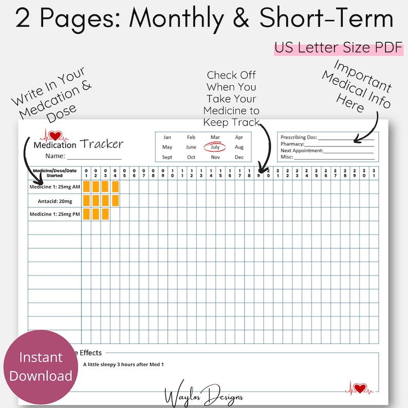 Printable Medication Trackers Easy to Keep Track of Medication Doses ...