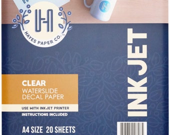 Hayes Paper Co. Waterslide Decal Transfer Paper, Clear for Inkjet printers  Size A4, 20 Sheets