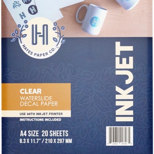 Hayes Paper Co. Waterslide Decal Transfer Paper, Trasparente per stampanti a getto d'inchiostro Formato A4, 20 Fogli