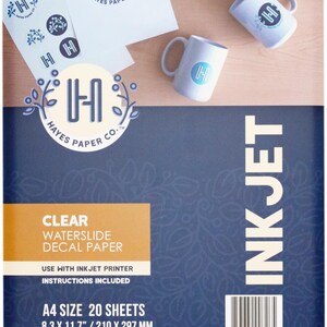 Hayes Paper Co. Waterslide Decal Transfer Paper, Clear for Inkjet printers  Size A4, 20 Sheets