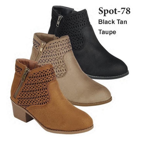 women’s mid heeled ankle boots zipper faux leather booties