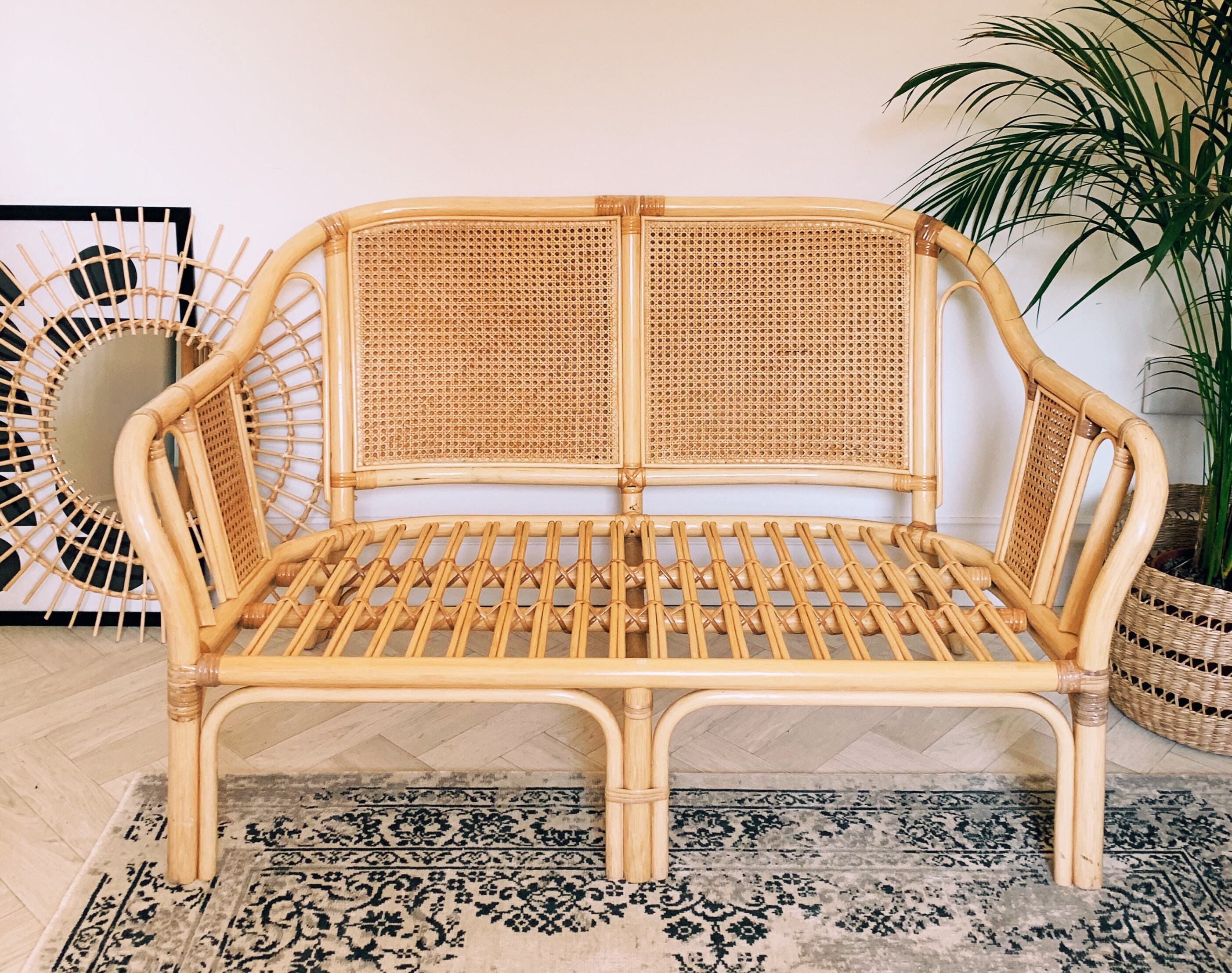 NOW SOLD Beautiful vintage rattan sofa with plain foam Etsy