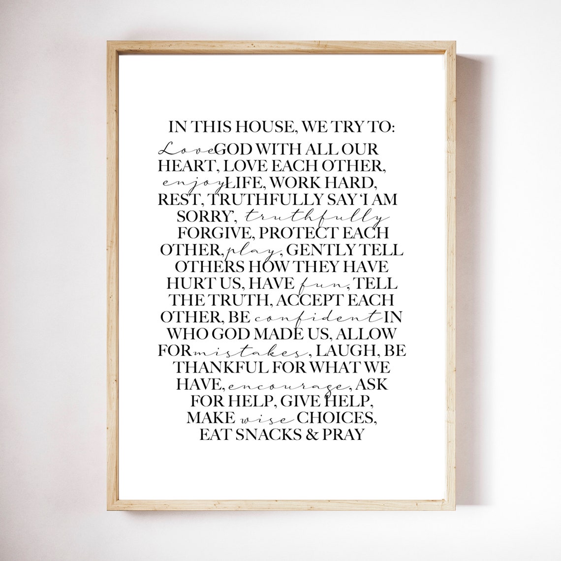 House Rules Christian Wall Art Nursery Decor Kitchen Decor Etsy