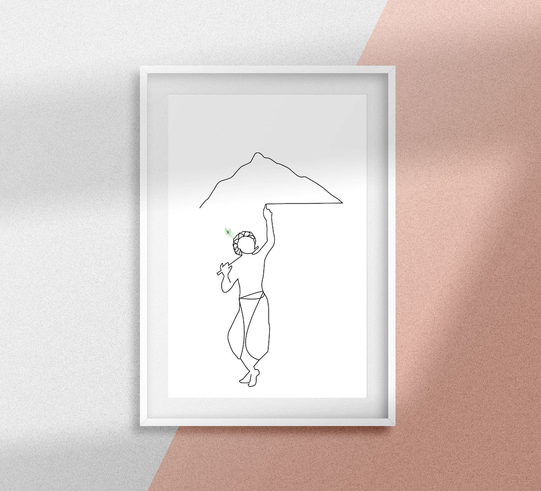Minimalist Lord Krishna Line Art Print, Minimalist Art Printable, One
