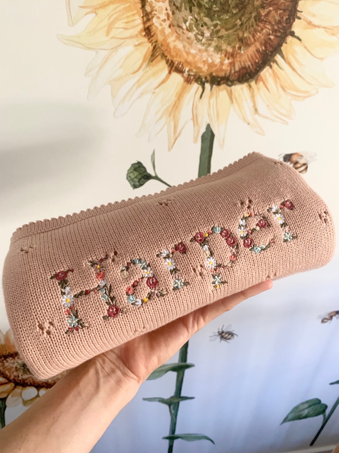 thumbnail image 2 of Script Personalized Name Knit Baby Blanket - Caiden Designs 2 of 10