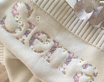 Custom Floral Embroidered Organic Cotton Baby Blanket