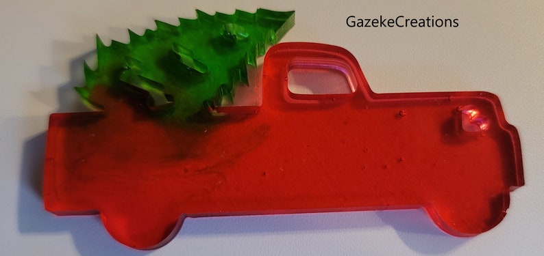 Truck With Tree Christmas Ornament or Keychain