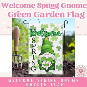 Welcome Spring Garden Flag, Gnome, St. Patrick’s Day, Yard Décor, Seasonal Shamrock Flag, Garden Flag, March Garden Decor, Gnome Garden Flag