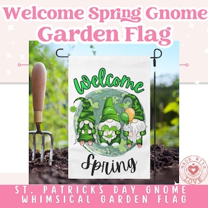 Spring Gnome Garden Flag, St. Patrick’s Day, Yard Décor, Seasonal Shamrock Flag, Garden Flag, March Garden Decor, Gnome Garden Flag, Welcome