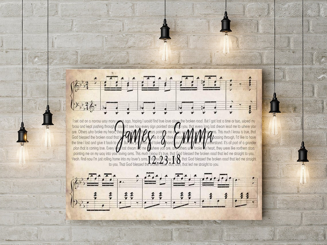 Song Lyrics as a Picture Custom Sheet Music Canvas Wall art Etsy