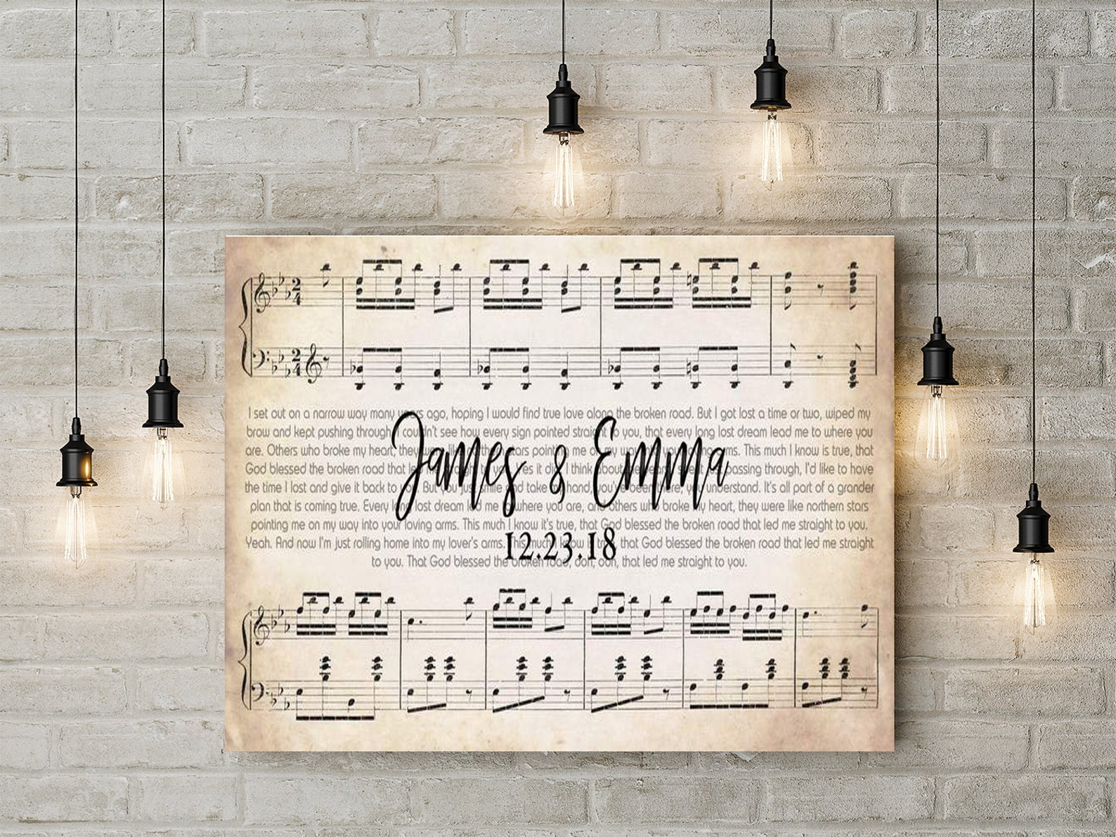 Song Lyrics as a Picture Custom Sheet Music Canvas Wall art Etsy